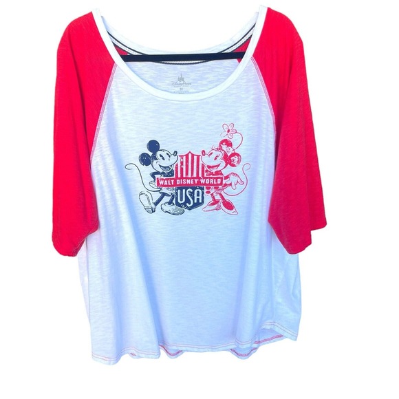 Disney Shirt Womens Plus Size 3X Raglan Burnout Patriotic Mickey Minnie USA - Picture 1 of 11